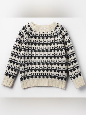 NWT Alas de Rayas charcoal and cream wool blend fair isle sweater size 8